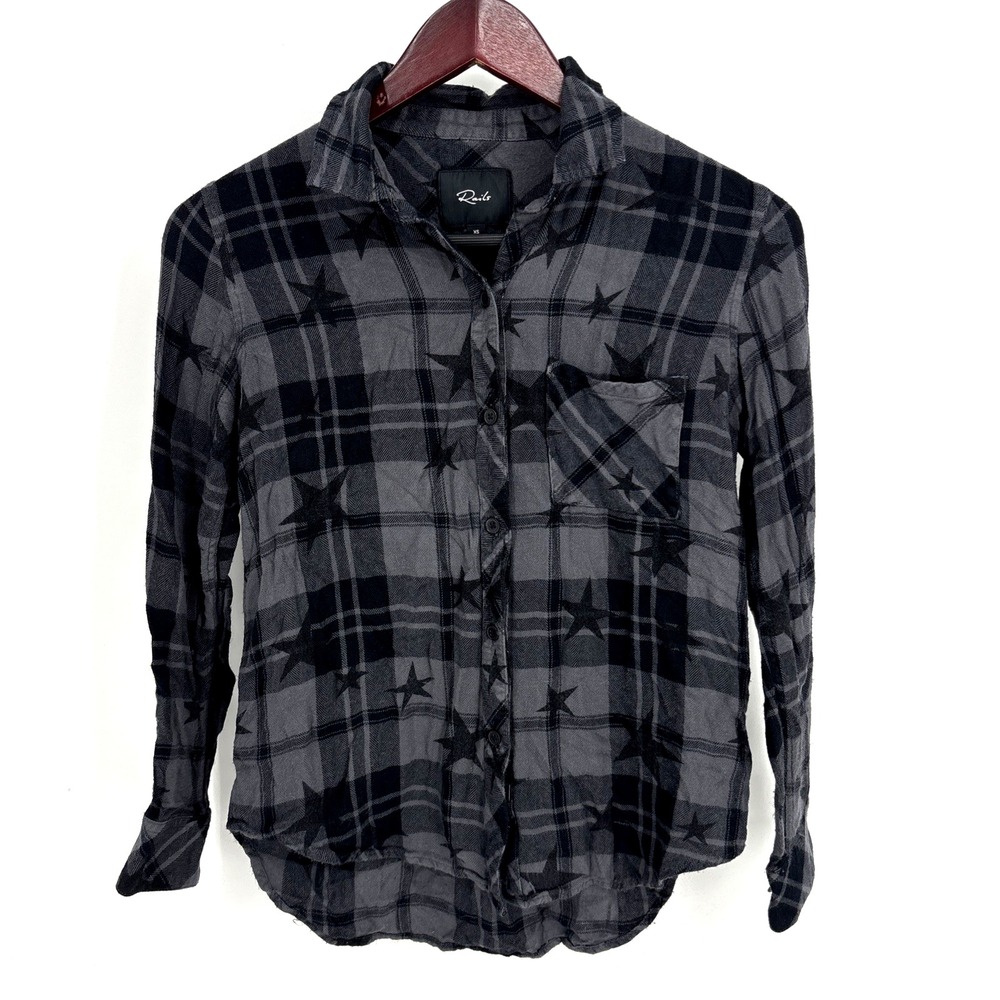 Rails Hunter Plaid Shirt Ash Twilight Stars Size XS Gray & Black Dark Academia